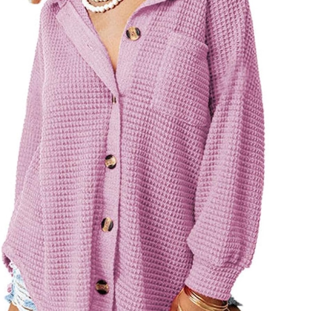 Lilac Waffle Knit Button-Down Shirt